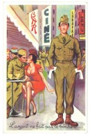 Cpsm Signée Carrière - Soldats, Pin-up, Bar, Ciné, Bistrot - Carrière, Louis