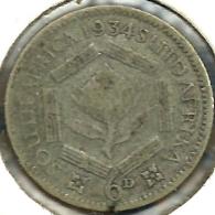 SOUTH AFRICA 6 PENCE FLOWER FRONT KGV HEAD BACK 1934 KM? AG SILVER F READ DESCRIPTION CAREFULLY !!! - Zuid-Afrika