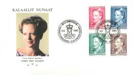 1990 Queen Margrethe  4Kr, 6,50Kr, 0,25Kr, 1,00Kr Values - FDC