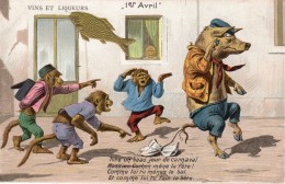 CPA Cochon Humanisé Ivre Un Jour De Carnaval Et Singes Moqueurs Vers 1910 Bon état - Gekleidete Tiere