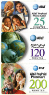 CARTES PREPAYEES ETATS-UNIS  AT&T  *25 Minutes *120 Minutes *200 Minutes  (lot De 3) - AT&T