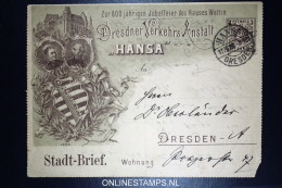 Dresden Hansa Sonder GA Umschlag Zur 800 Jährigen Jubelfeier Des Hauses Wettin Sehr Selten Mittelbug - Privatpost