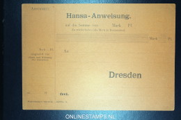 Dresden Hansa  7 *  Geld-Anweisung 1887 - 1891,  Dienstsache, 5 Pf - Privatpost