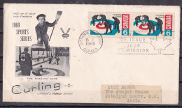 CANADA, 1969, FDC, Cover From Canada To India,  2 Stamps, Curling, - Cartas & Documentos