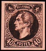 1865. Leopold I. BELGIQUE POSTES 40 CENTIMES Essay. Black On Rosaorange Paper.        (Michel: ) - JF194595 - Essais & Réimpressions