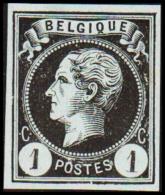 1865-1866. Leopol I. BELGIQUE POSTES 1 CENT Essay. Black On Bluish Paper.  (Michel: ) - JF194484 - Essais & Réimpressions