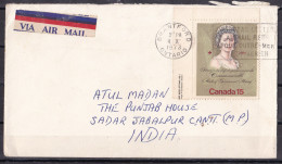 CANADA, 1973, Airmail Cover  From Canada To India,  1 Stamp, Queen - Briefe U. Dokumente