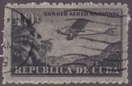 1931-33 CUBA REPUBLICA. 1930. Ed.264. 10c. AVION AIRPLANE. ERROR IMPRESION EMPASTELADA Y MAL PERFORADO. - Usati