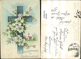 203040,Konfirmation Präge Litho Kreuz Blumen Herzlichen Glückwunsch - Kommunion