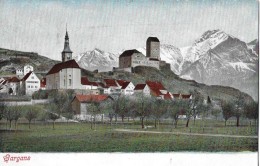 SARGANS → Dorfpartie Beim Schloss Sargans Und Kirche Anno 1907 ►Balkenstempel SARGANS ◄ - Sargans