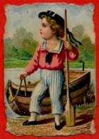 En L'état Mini Chromo DECOUPI (hauteur = 3,7 Cm) Enfant Marinier * Gaufré Embossed Barque Passeur - Children