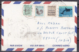 CANADA,  Airmail Cover From Canada To India, 4 Stamps, Fish, Hen - Lettres & Documents