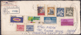 CANADA, 1971, Registered Air Mail Cover From Canada To India, 10 Stamps, Multiple Cancellations - Cartas & Documentos