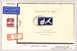 DR Daposta 1937Bloc 1 Danziger Landespostwertzeichen Ausstellung Auf R-Luftpostbrief 6.6.1937 Nach Berlin - Briefe U. Dokumente