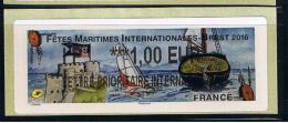 ATM, LISA2, LET PRIO. INTER, 1.00. Fêtes  Maritimes Internationales  BREST 2016.  LA RECOUVRANCE, LE CHATEAU, TRIMARAN, - 2010-... Illustrated Franking Labels