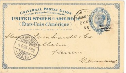 CHIM-L1 - ETATS-UNIS Entier Postal De 1896 De New York Pour Mühlheim Thème Chimie - ...-1900