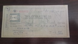 Israel-the Workers Bank Limited-(number Chek-418412)-(12lirot)-1946-kiryat Anabim - Israël