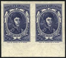 GJ.1318AP, 50P. San Martín, National Unsurfaced Paper, Rare IMPERFORATE PAIR, VF Quality! - Sonstige & Ohne Zuordnung