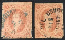 GJ.28A, Orangish Dun Red, Two Fantastic Examples With Datestamps Of CONCEPCIÓN DEL URUGUAY JUL/67 (blue) And... - Oblitérés