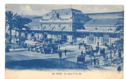 NICE (Alpes Maritimes) - CPA - La GARE PLM + Voitures Automobiles Et Voitures à Cheval - Transport (rail) - Station