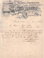 ESPAGNE - BARCELONA , BARCELONE - TALLERES DE CONSTRUCCION , ATELIERS CONSTRUCTION - JOSE PANE S. EN CTA - LETTRE 1907 - Espagne