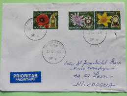 Romania 2015 Cover To Nicaragua - Flowers Clock - Brieven En Documenten