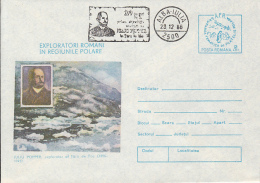 POLAR EXPLORERS, IULIU POPPER-TIERRA DEL FUEGO, COVER STATIONERY, ENTIER POSTAL, 1986, ROMANIA - Explorateurs & Célébrités Polaires