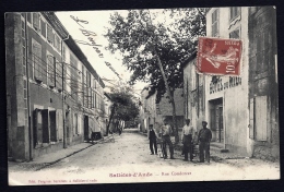 CPA ANCIENNE- FRANCE- SALLELES-D'AUDE (11)- LA RUE CONDORCET AVEC BELLE ANIMATION GROS PLAN- HOTEL DU MIDI- - Salleles D'Aude