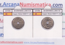 SPAIN/ FRANCO   50  CENTIMOS  1.949  #54  CU NI  KM#777  SC/UNC     T-DL-9210 - 50 Centimos