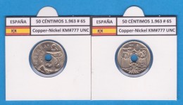 ESPAGNE / FRANCO   50  CENTIMOS  1.963  #65  CU NI  KM#777  SC/UNC     T-DL-9212 - 50 Céntimos