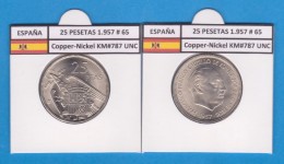SPANIEN  FRANCO ESTADO ESPAÑOL 25 PESETAS 1957 # 65 Km#787 Cu-Ni SC/UNC       T-DL-1975 - 50 Pesetas
