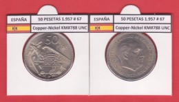 ESPAGNE  FRANCO ESTADO ESPAÑOL 50 PESETAS 1957 # 67 Km#788 Cu-Ni SC/UNC       T-DL-1934 - 50 Pesetas