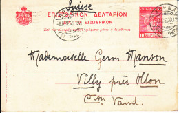 ENTIER - POUR LA CH - VILLY PRES OLLON- 1920 - - Lettres & Documents