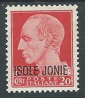 1941 ISOLE JONIE EFFIGIE 20 CENT MH * - M25-8 - Îles Ioniennes