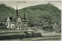 ARTH-GOLDAU → Bahnhof Goldau Mit Dampfzug Und Der Rigi-Station, Ca.1925 - Arth