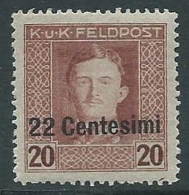 1918 OCCUPAZIONE AUSTRIACA EFFIGIE 22 CENT SU 20 H MNH ** - P1-3 - Occ. Autrichienne