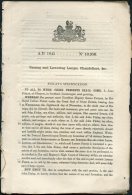 1845 Patent  Document 'Raising And Lowering Lamps, Chandeliers Etc'  John Finlay Glasgow Scotland - Décrets & Lois