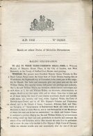 1845 Patent  Document ' Roofs Or Other Parts Of Metallic Structures' William Malins, West Bromwich, Stafford - Décrets & Lois