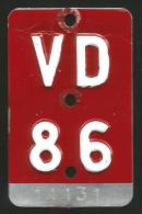 Velonummer Waadt VD 86 - Plaques D'immatriculation