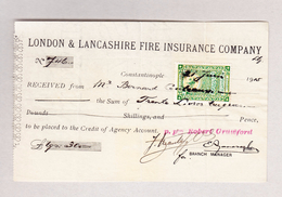 Türkei 21.6.1915 Fiscalmarke 1 Para Auf Brandversicherungs-Beleg - Lettres & Documents