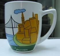 AC - JACOBS COFFEE BOSPHORUS BRIDGE ISTANBUL ILLUSTRATED PORCELAIN MUG - CUP FROM TURKEY - Cups