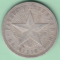 1916-MN-113 CUBA KM 13.2 SILVER 20c STAR 1916 VF. - Kuba