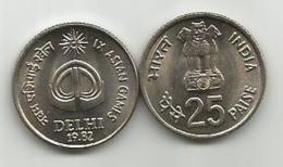 India 25 Paise 1982. UNC  IX ASIAN GAMES DELHI KM#52 - India