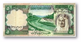 SAUDI  ARABIA - 5 RIYALS - 1977 - Pick 17.a - With ERROR - Sign. 4 - King Faisal / Dam  - 2 Scans - Saudi-Arabien
