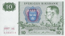 SWEDEN 10 KORONOR 1987 P-52e UNC OFFSET SIGN. [ SE52e1987 ] - Suède