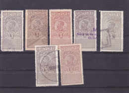 #145      KING CAROL I, REVENUE STAMPS, 7X STAMPS, DIFFERENT COLOURS, USED,  ROMANIA. - Revenue Stamps