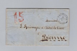 Heimat Schweiz FR FRIBOURG 1858-08-21 Brief Ohne Marke Nach Bienne Hotel De L'Ours - Brieven En Documenten