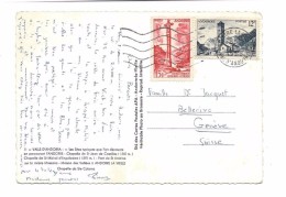 ANDORRE 1958 Carte Postale Illustrée, Timbres  Croix Gothique + Clocher Sainte Coloma, Pour La Suisse - Lettres & Documents