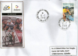 TOUR DE FRANCE 2016, ETAPE ANDORRE 12 JUILLET Enveloppe Spéciale Datée Du 12 Juillet, Adressée En Espagne - Lettres & Documents