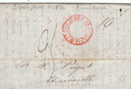 Great Britain England France Cover Entire 1836 LIVERPOOL LONDON ´ANGLETERRE PAR CALAIS´ To MARSEILLE (p99) - ...-1840 Prephilately